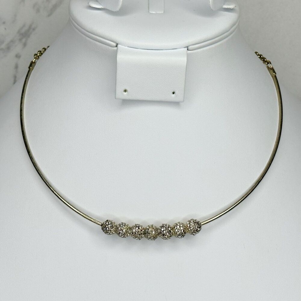 Chicos Gold Tone Rhinestone Studded Collar Statement Necklace 20" ✨